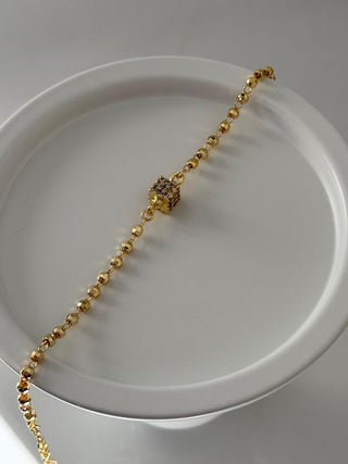 14K Gold Kare Taşlı Dorika Bileklik