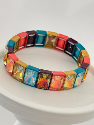 Mix Renkli Esnek Form Kare Taşlı Bileklik