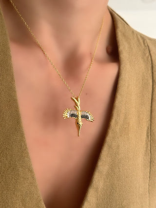 Gold Çelik Anka Kuşu Kolye