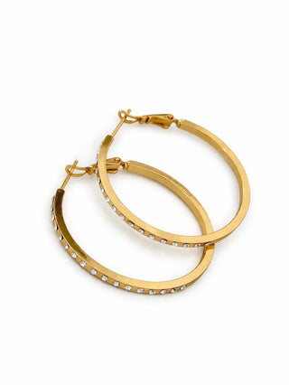 Orta Boy Taşlı Gold Halka Küpe