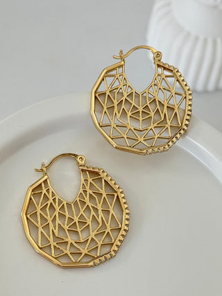 14K Gold Örgü Desen Halka Küpe